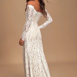 Lulu’s Romance Dreamer White Lace off Shoulder Dress